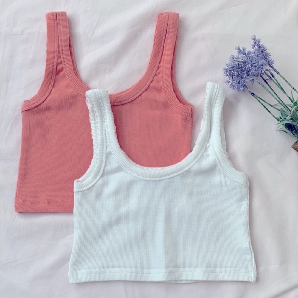 NWOT Crop tank top x2, size small, coral and white